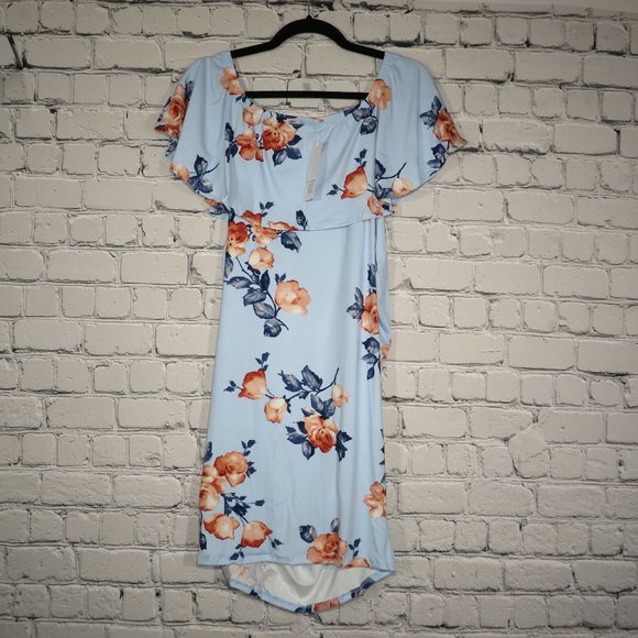 NWT - Women's Floral Ruffle Off Shoulder Maternity Dress - Sky Blue - Picture 7 of 7